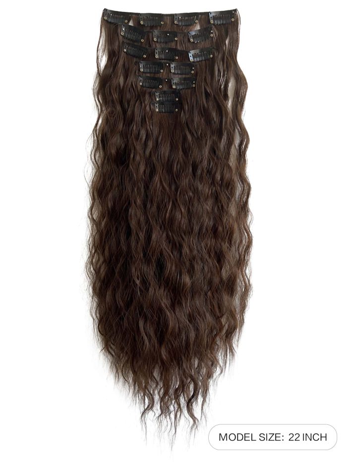 Clip In Hair Extensions Light Brown 16 CLips 22 Inch Long Curly Hair Extension For Women Full Head Synthetic - Image 2