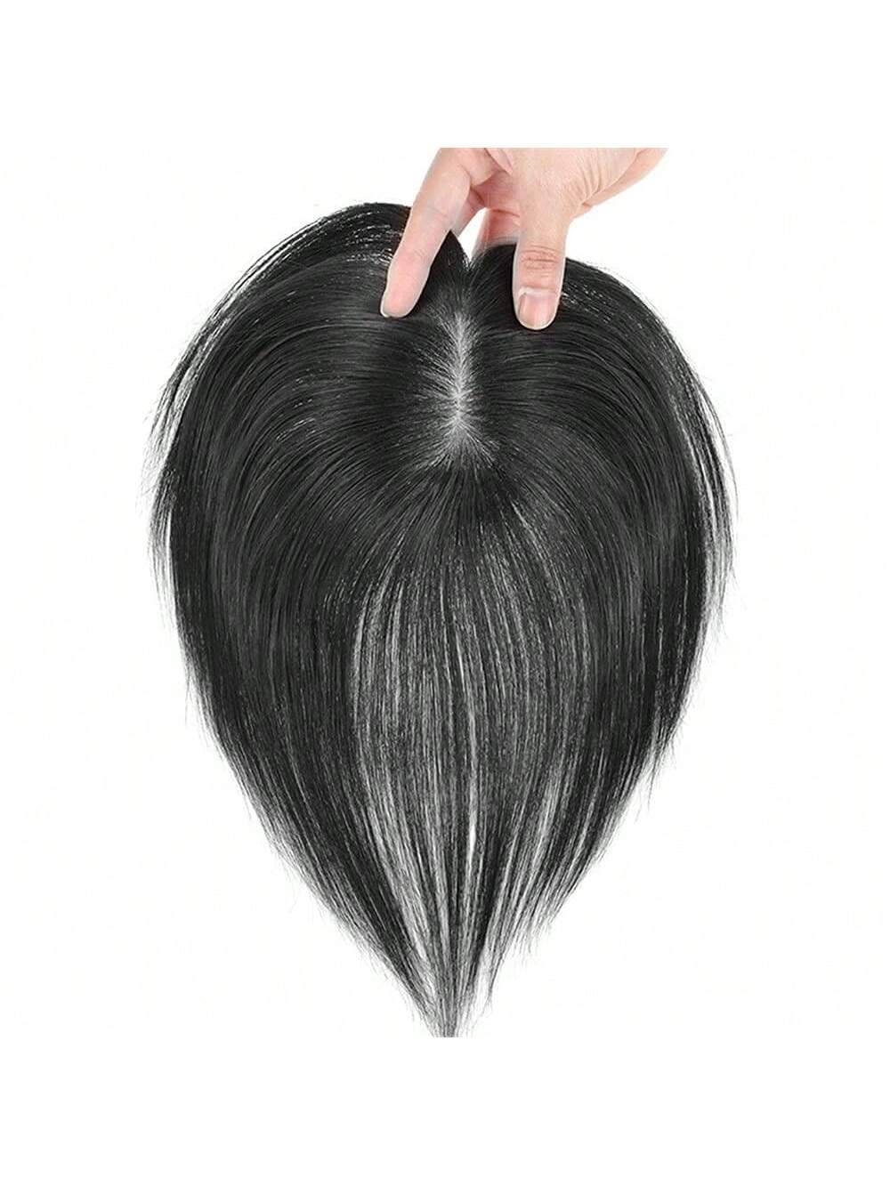 Hair Toupee Clip in Hair Pieces With Bangs Silk Base Top Toppers Fringe for Loss Thinning Hair Replacement Extentions for Straight Hair (Natural Black 1b#) - Image 2