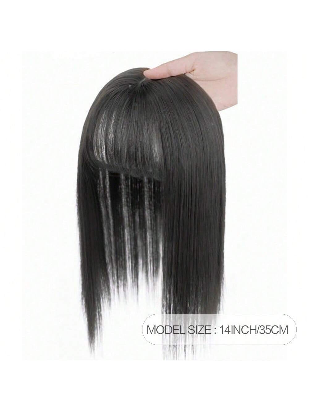 Hair Toupee Clip in Hair Pieces With Bangs Silk Base Top Toppers Fringe for Loss Thinning Hair Replacement Extentions for Straight Hair (Natural Black 1b#) - Image 3