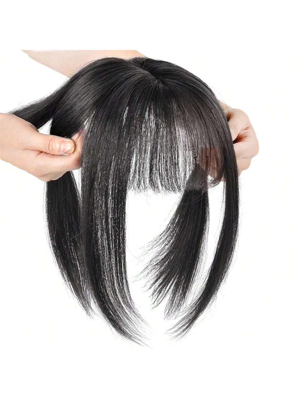 Hair Toupee Clip in Hair Pieces With Bangs Silk Base Top Toppers Fringe for Loss Thinning Hair Replacement Extentions for Straight Hair (Natural Black 1b#) - Image 4