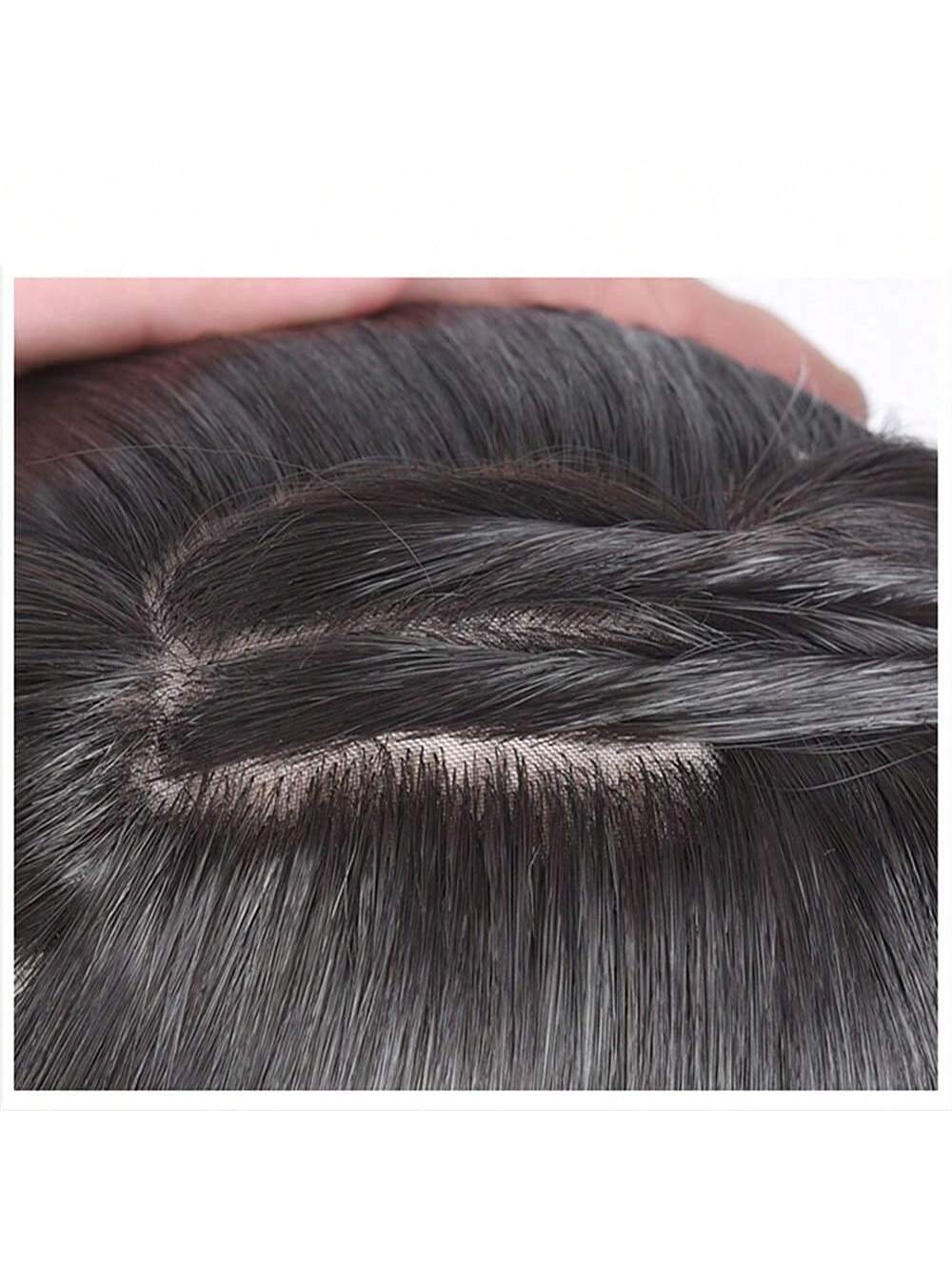 Hair Toupee Clip in Hair Pieces With Bangs Silk Base Top Toppers Fringe for Loss Thinning Hair Replacement Extentions for Straight Hair (Natural Black 1b#) - Image 5