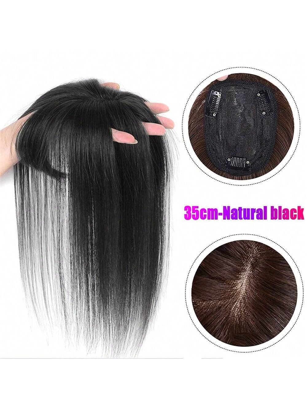 Hair Toupee Clip in Hair Pieces With Bangs Silk Base Top Toppers Fringe for Loss Thinning Hair Replacement Extentions for Straight Hair (Natural Black 1b#) - Image 6