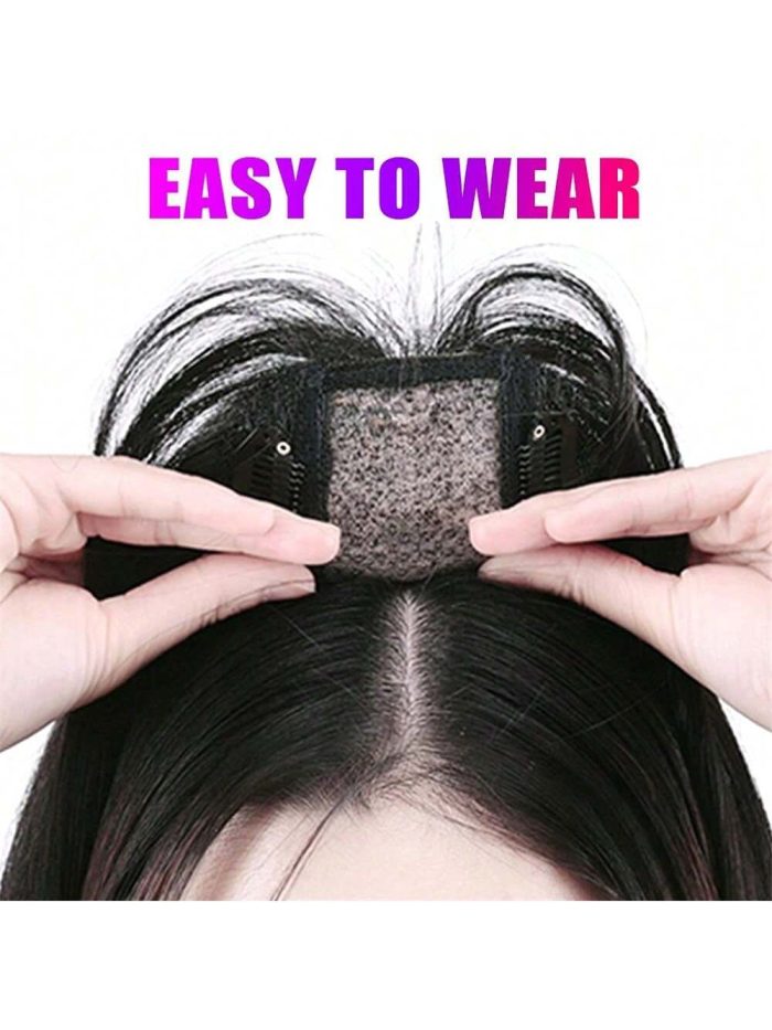 Hair Toupee Clip in Hair Pieces With Bangs Silk Base Top Toppers Fringe for Loss Thinning Hair Replacement Extentions for Straight Hair (Natural Black 1b#) - Image 7