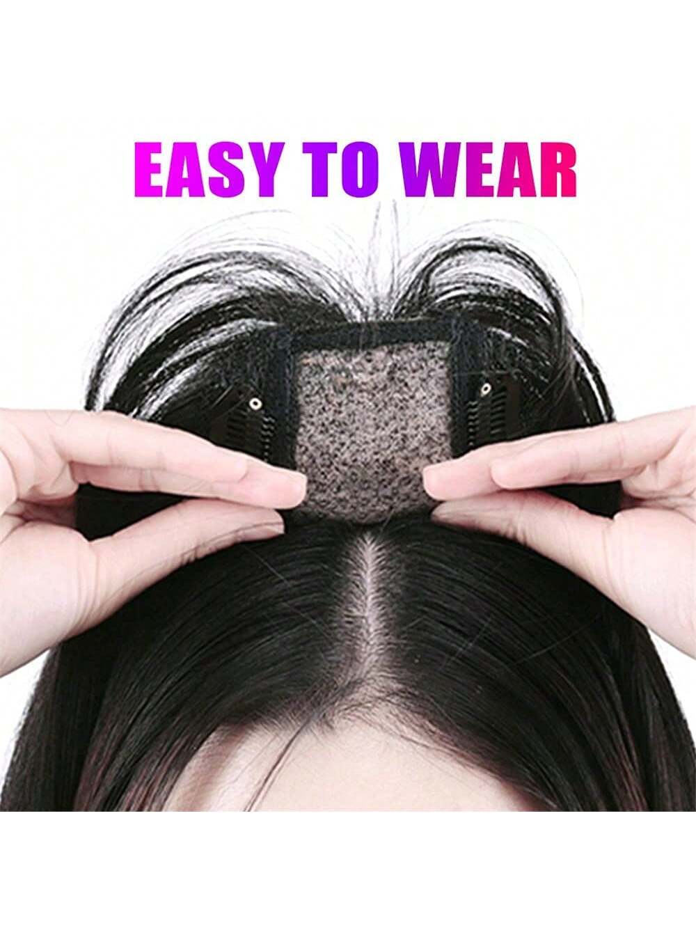 Hair Toupee Clip in Hair Pieces With Bangs Silk Base Top Toppers Fringe for Loss Thinning Hair Replacement Extentions for Straight Hair (Natural Black 1b#) - Image 7