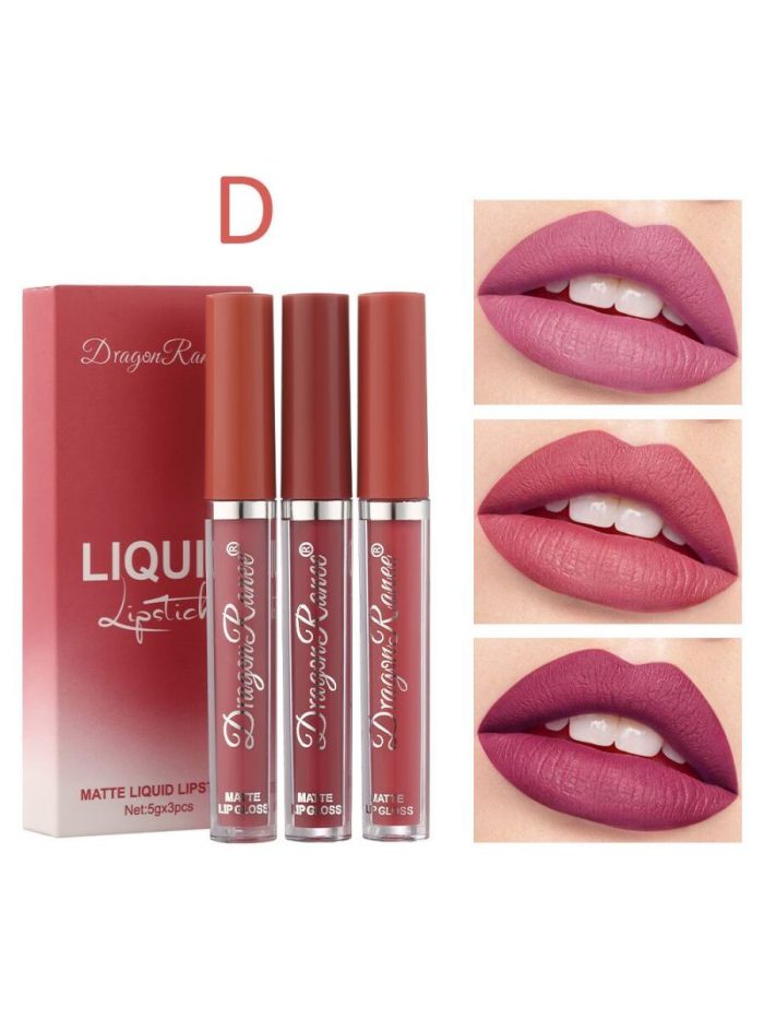 Matte Velvet Lip Gloss Set,3Pcs Mist Long-Lasting Wear Not Fade Waterproof Liquid Lipstick Pink