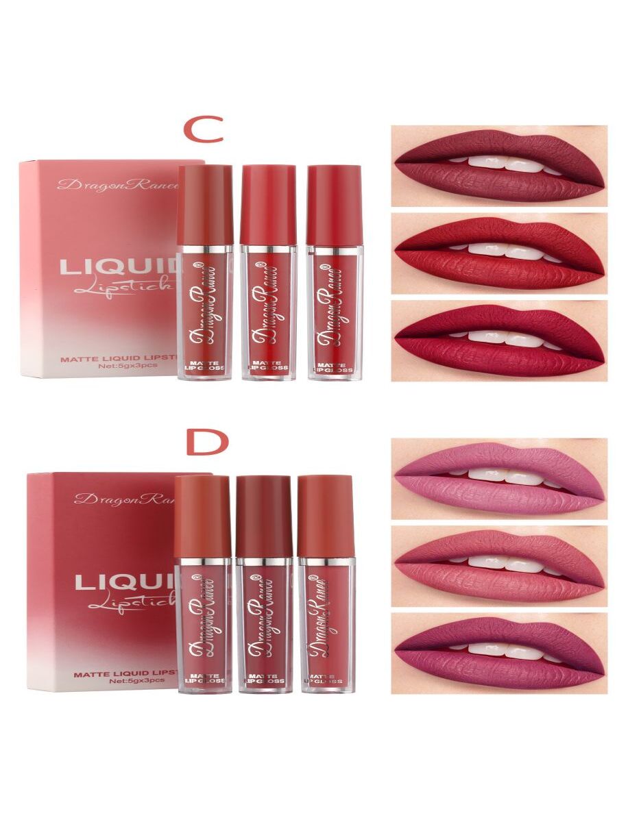 Matte Velvet Lip Gloss Set,3Pcs Mist Long-Lasting Wear Not Fade Waterproof Liquid Lipstick Pink - Image 5