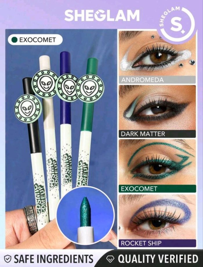 SHEGLAM Milky Way Eyeliner Pencil-Exocomet 4 Colors Shimmer Green Colorful Shimmer Eyeliner Pencil Long-Lasting Extra-Fine Evenly Pigmented Waterproof