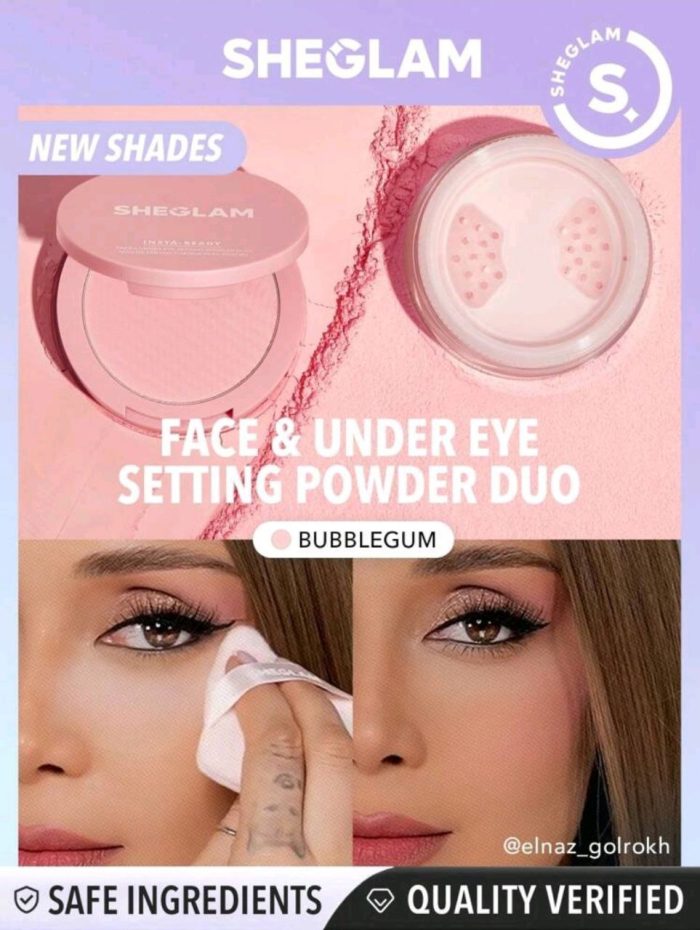 SHEGLAM Insta-Ready Face & Under Eye Setting Powder Duo-Bubblegum 2 In 1 Pink Brightening Oil Control Loose Setting Powder Matte Pore-less Waterproof Long Lasting Pressed Powder