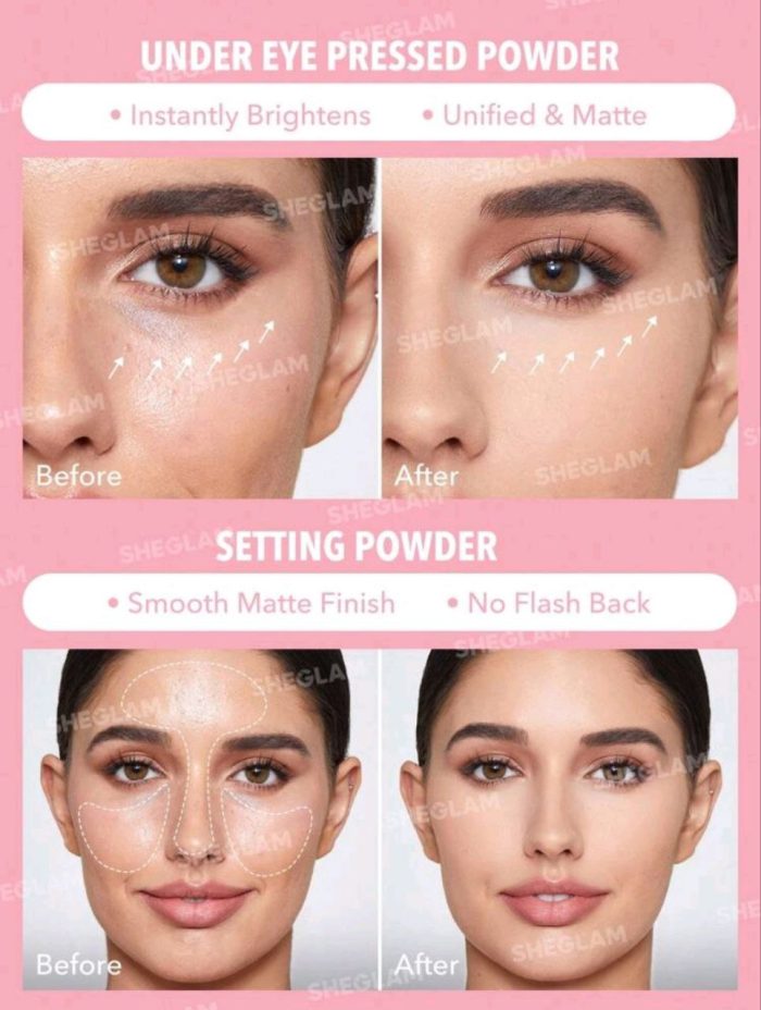 SHEGLAM Insta-Ready Face & Under Eye Setting Powder Duo-Bubblegum 2 In 1 Pink Brightening Oil Control Loose Setting Powder Matte Pore-less Waterproof Long Lasting Pressed Powder - Image 2