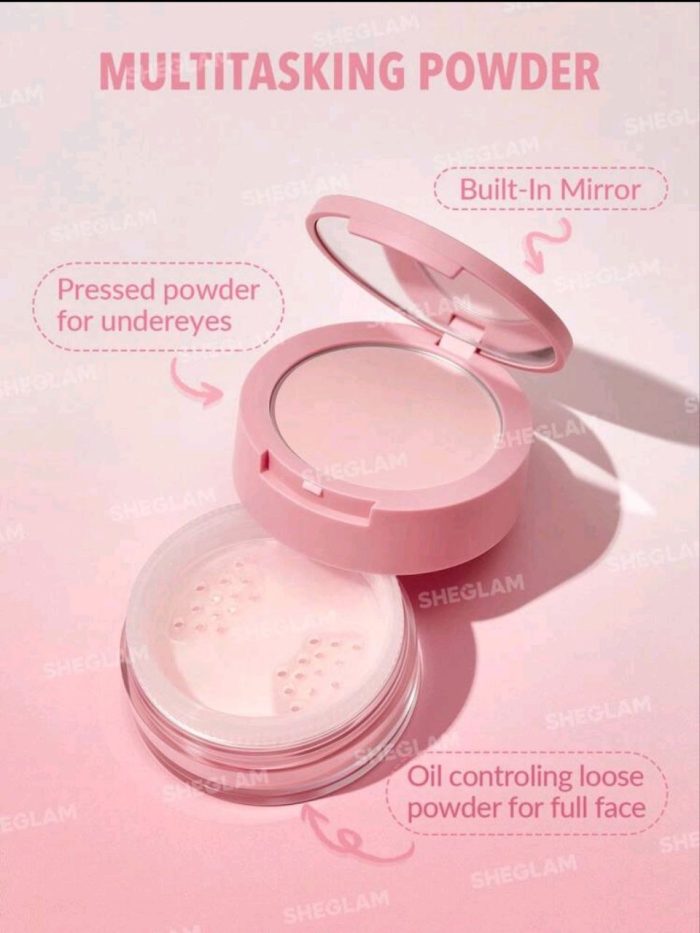 SHEGLAM Insta-Ready Face & Under Eye Setting Powder Duo-Bubblegum 2 In 1 Pink Brightening Oil Control Loose Setting Powder Matte Pore-less Waterproof Long Lasting Pressed Powder - Image 5