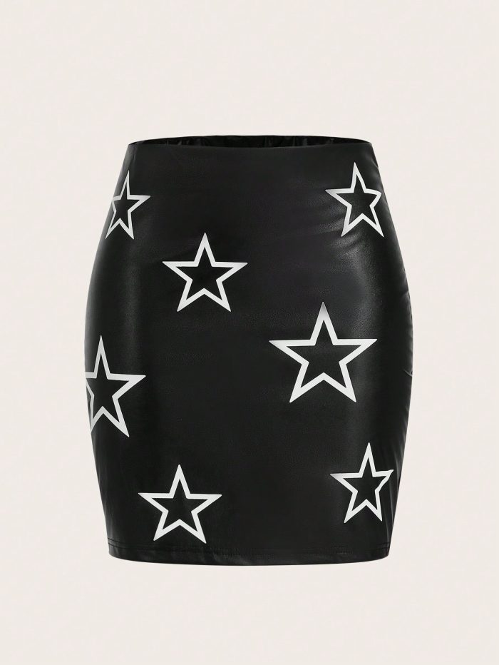 SHEIN Coolane Women's Star Pattern Pu Leather Skirt