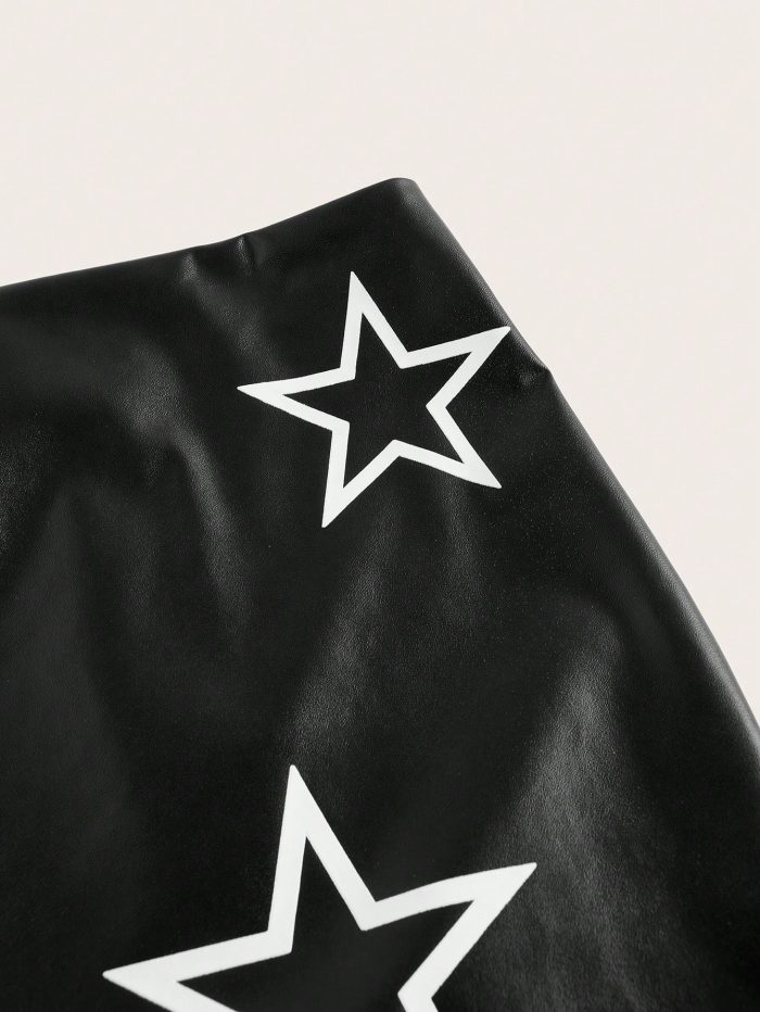 SHEIN Coolane Women's Star Pattern Pu Leather Skirt - Image 3