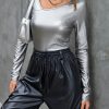 SHEIN Privé Solid Color Long Sleeve Women's T-shirt