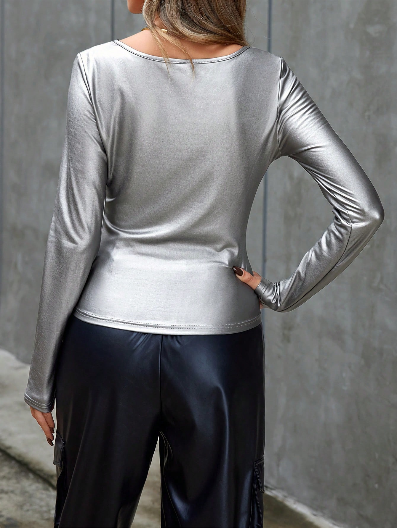 SHEIN Privé Solid Color Long Sleeve Women's T-shirt - Image 5