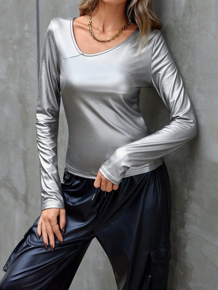 SHEIN Privé Solid Color Long Sleeve Women's T-shirt - Image 2