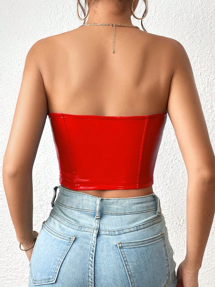 SHEIN Privé Solid PU Leather Tube Top - Image 3