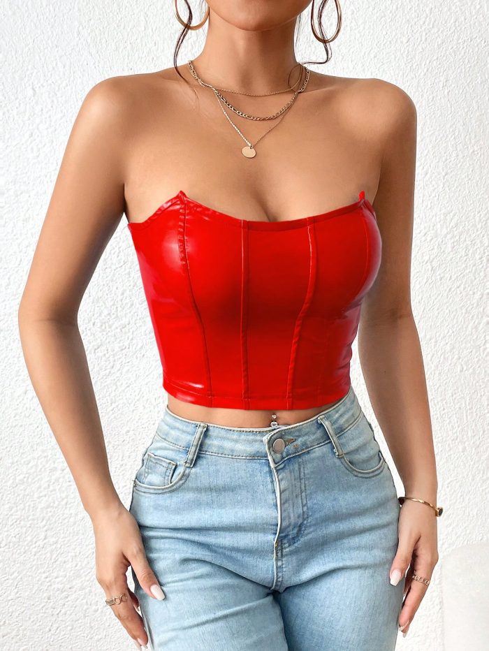 SHEIN Privé Solid PU Leather Tube Top - Image 4