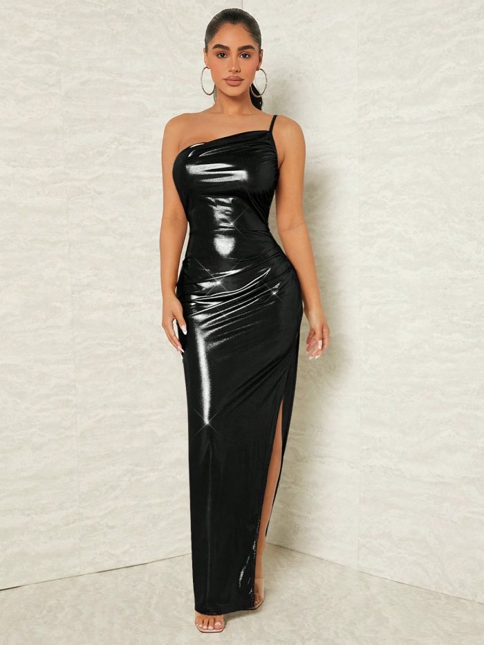 SHEIN SXY One Shoulder Split Thigh PU Leather Dress - Image 4