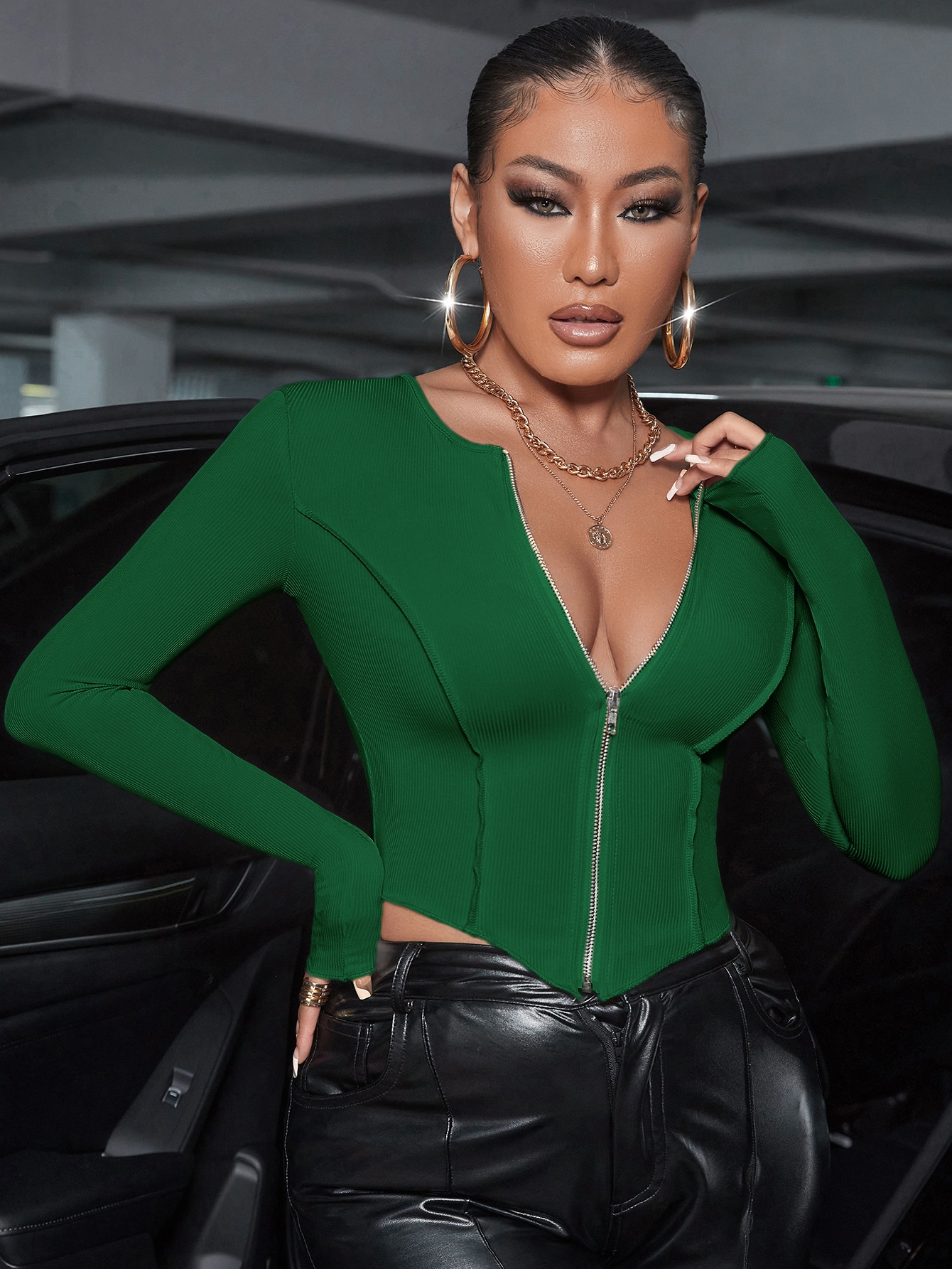 SHEIN SXY Zip Up Seam Detail Hanky Hem Tee - Image 3