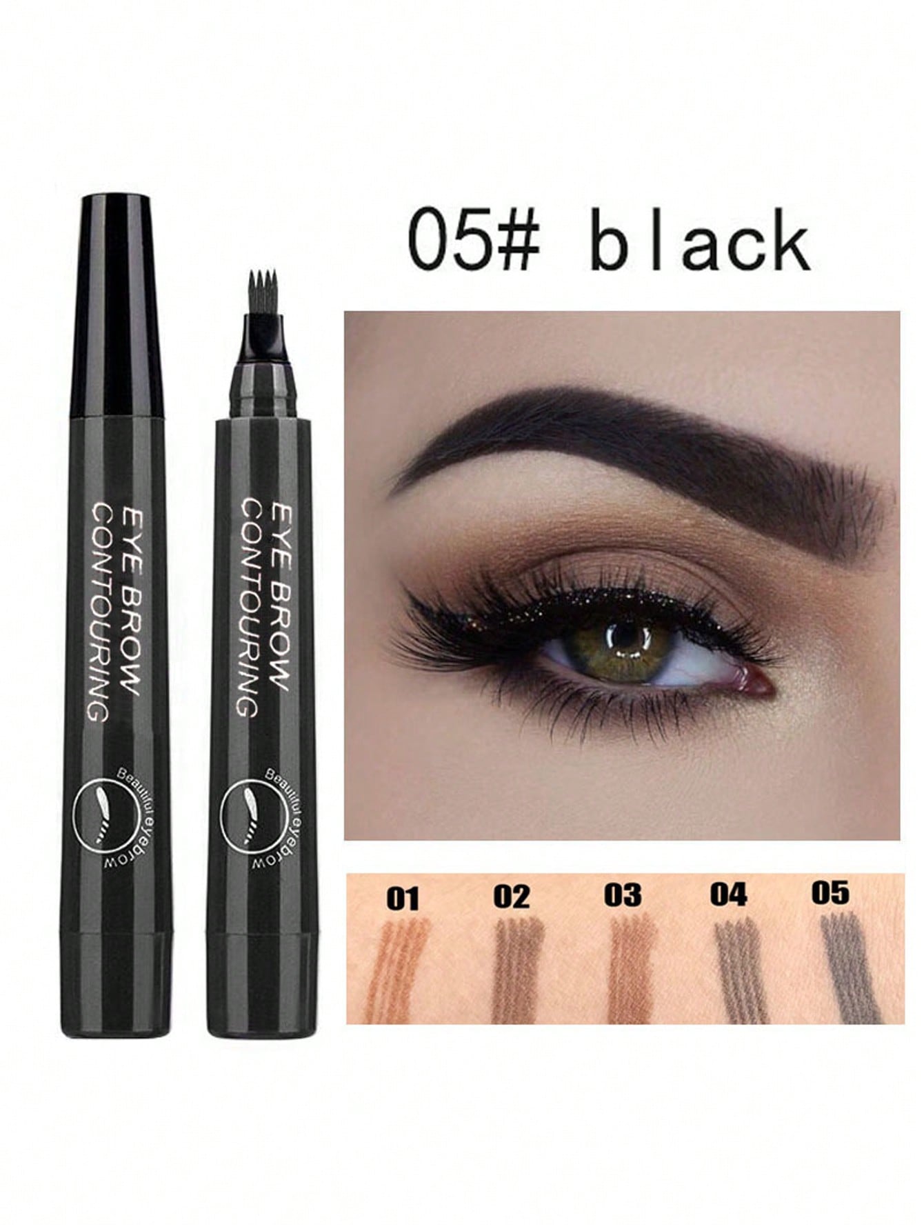 Waterproof Liquid Eyebrow Pen, Long-lasting Smudge Proof Eye Brow Black