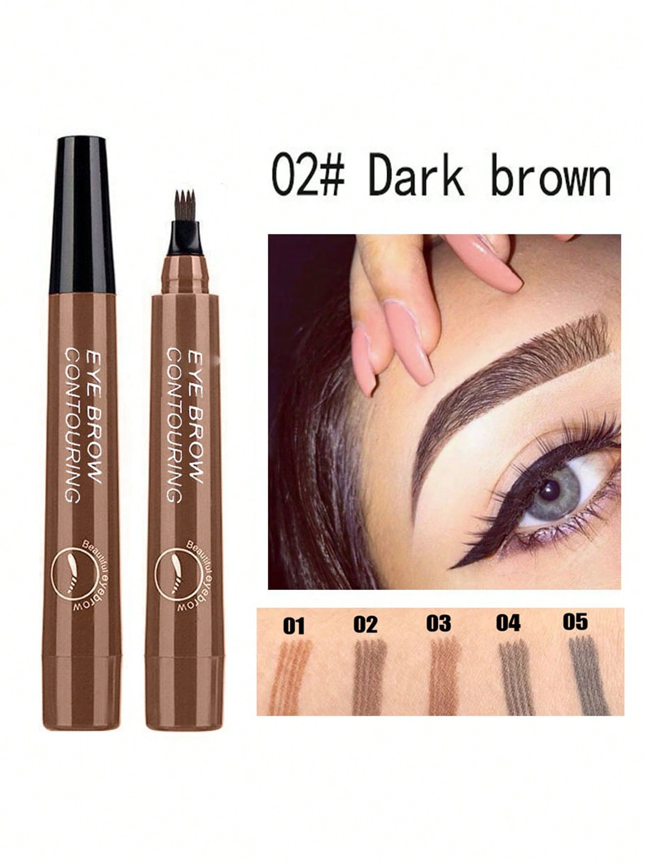 Waterproof Liquid Eyebrow Pen, Long-lasting Smudge Proof Eye Brow Dark Brown