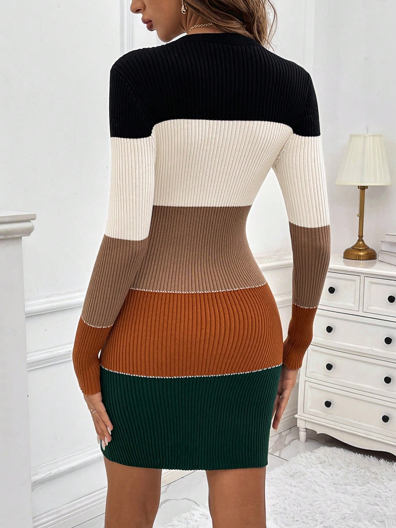 Women's Slim Fit Color Collision Sweater Dress - Image 2