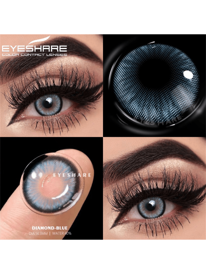 1 Pair Of Blue Enlarging Contact Lenses With Large Diameter, Hema Material, Suitable For Dates Or Daily Wear, Blue Color