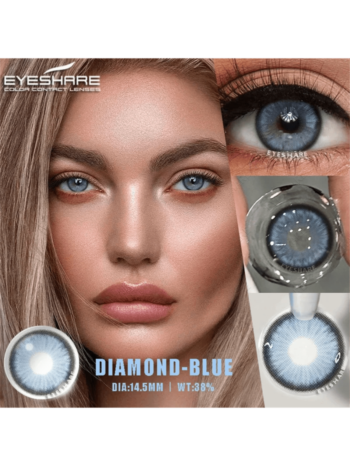 1 Pair Of Blue Enlarging Contact Lenses With Large Diameter, Hema Material, Suitable For Dates Or Daily Wear, Blue Color - Image 2