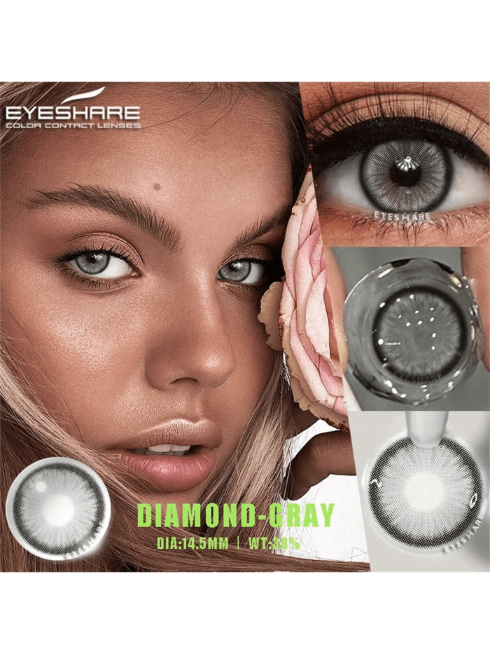 1pcs Hema Natural Yearly Disposable Colored Contact Lenses, Grey Enlargement Effect With Large Diameter, Suitable For Dating Or Daily Wear Grey - Image 2