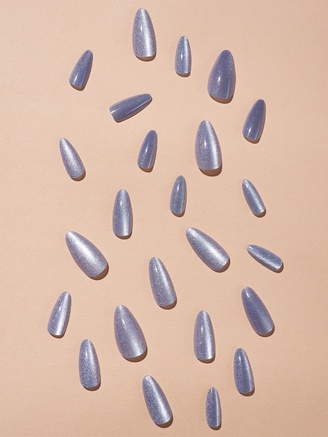 24pcs Long Almond Cat Eye Full Cover Fake Nail & 1sheet Tape & 1pc Nail File Grey - Image 2