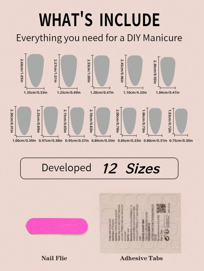 24pcs Long Almond Cat Eye Full Cover Fake Nail & 1sheet Tape & 1pc Nail File Grey - Image 4