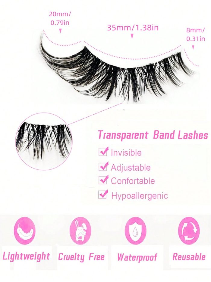 5 Pairs Cat Eye Eyelashes Transparent Band Natural Fluffy False Lashes Fox Eye Eyelashes - Image 4