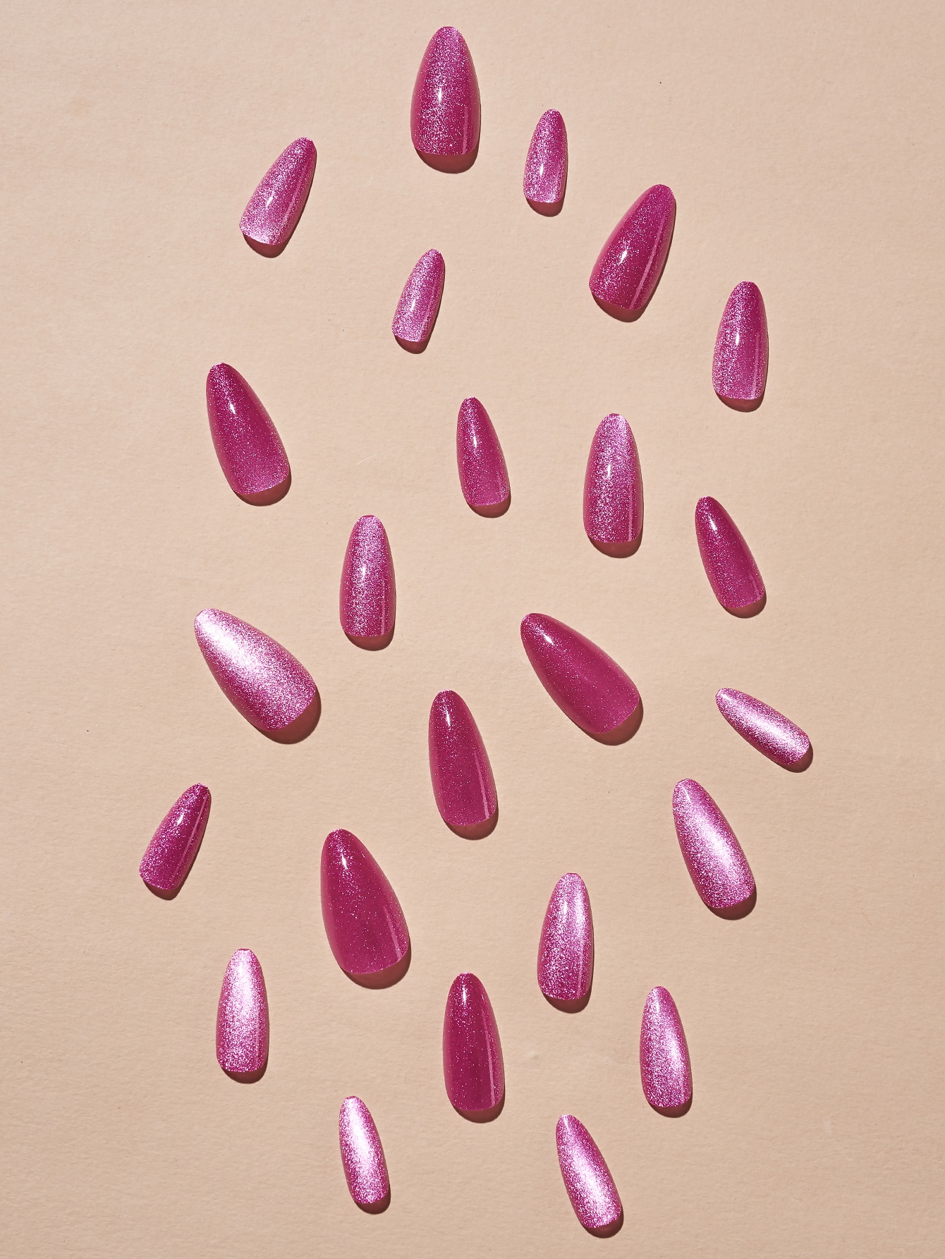 Instantly Upgrade Your Look with 24pcs Long Almond Pink Cat Eye Glitter Fake Nail & 1sheet Tape & 1pc Nail File Pink - Image 2