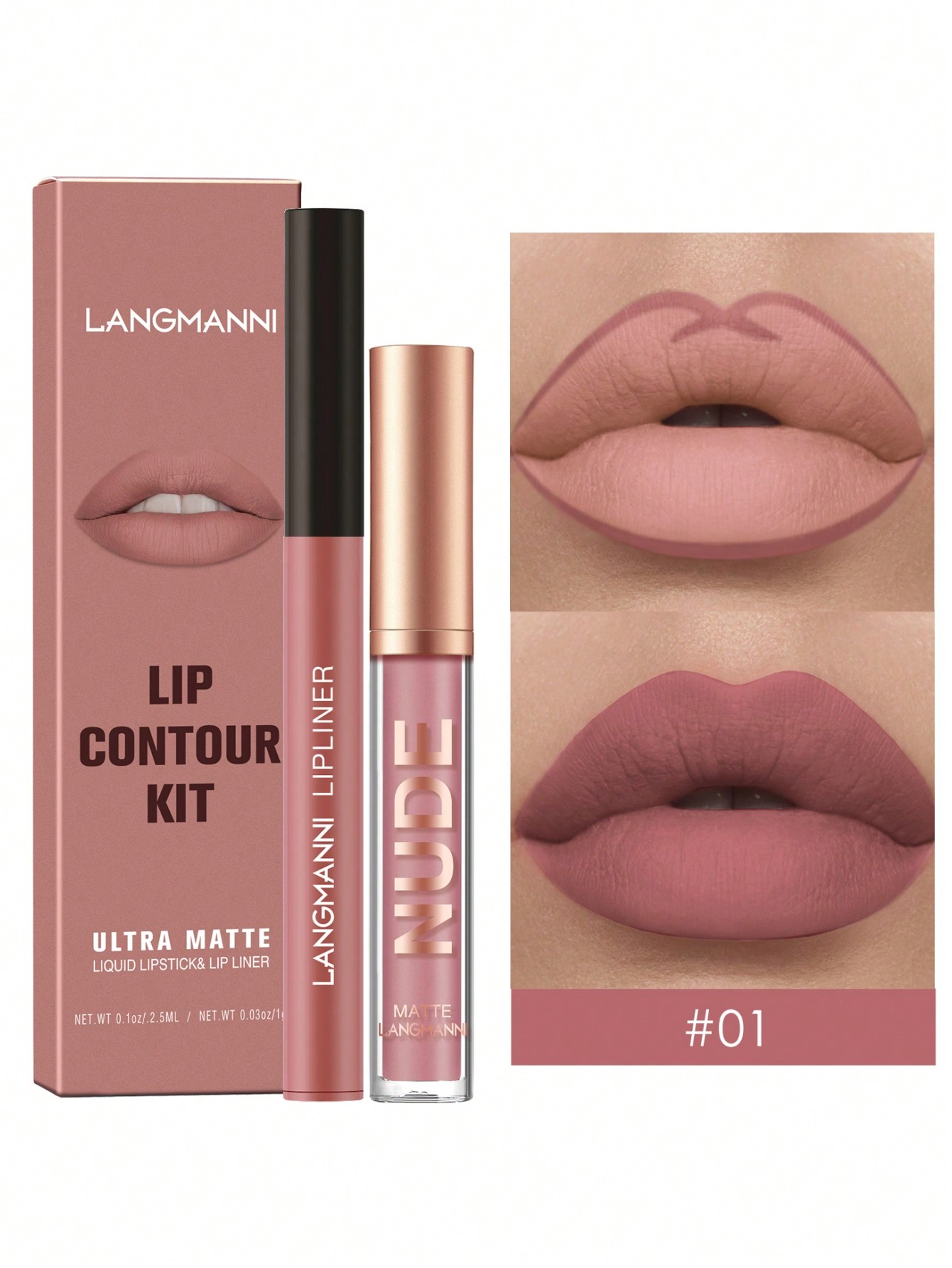 2pcs Long-lasting Waterproof Lip Gloss & Lipliner, Liquid Lipstick Makeup Set Naked