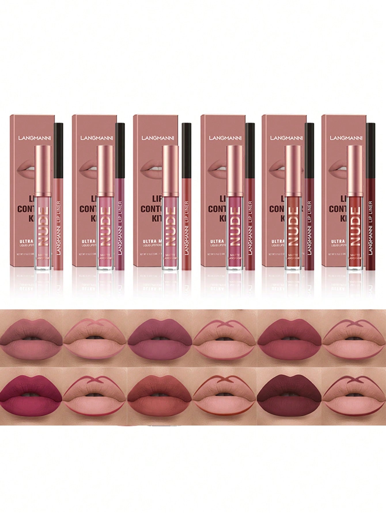 2pcs Long-lasting Waterproof Lip Gloss & Lipliner, Liquid Lipstick Makeup Set Naked - Image 2