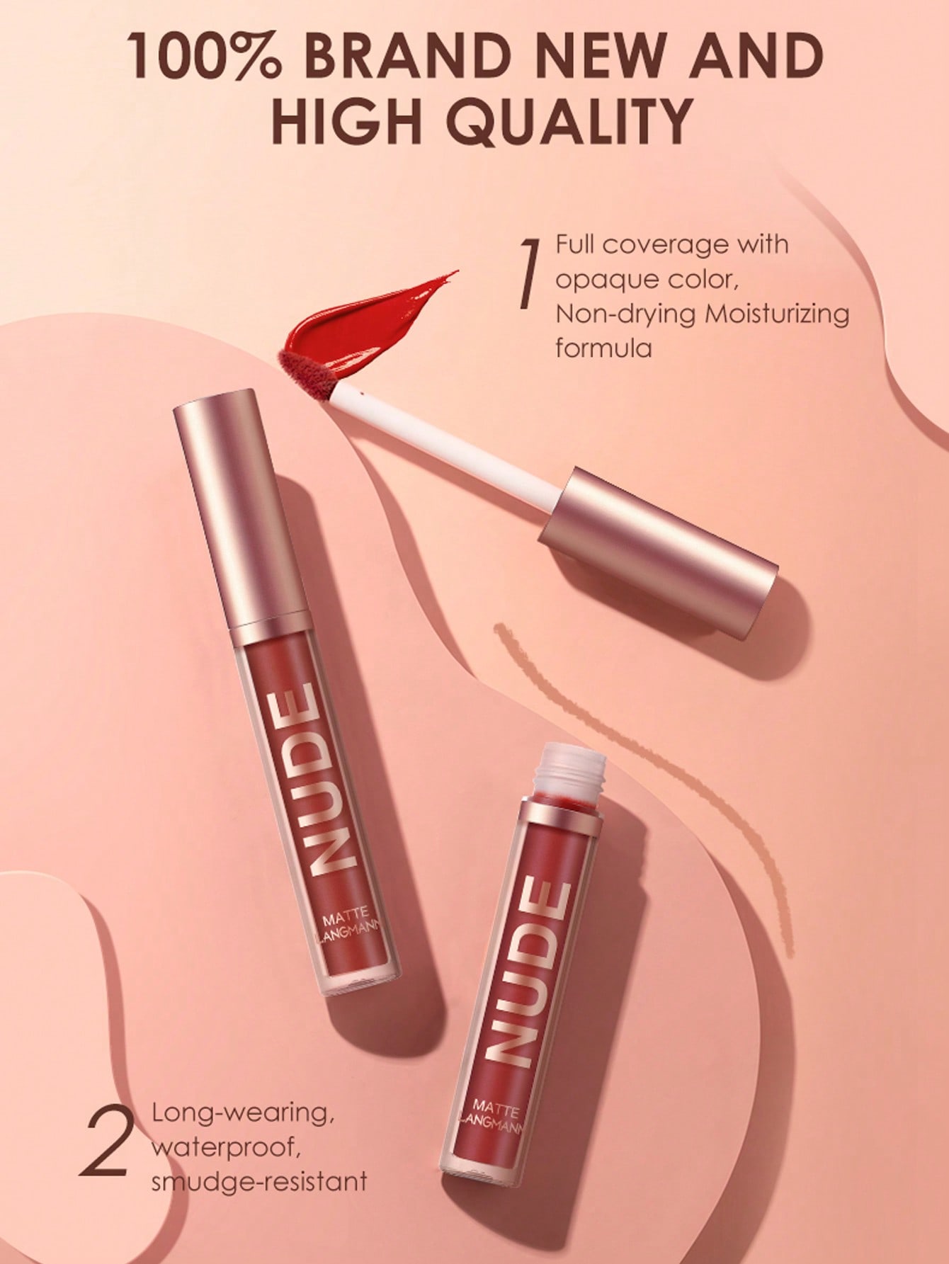 2pcs Long-lasting Waterproof Lip Gloss & Lipliner, Liquid Lipstick Makeup Set Naked - Image 3