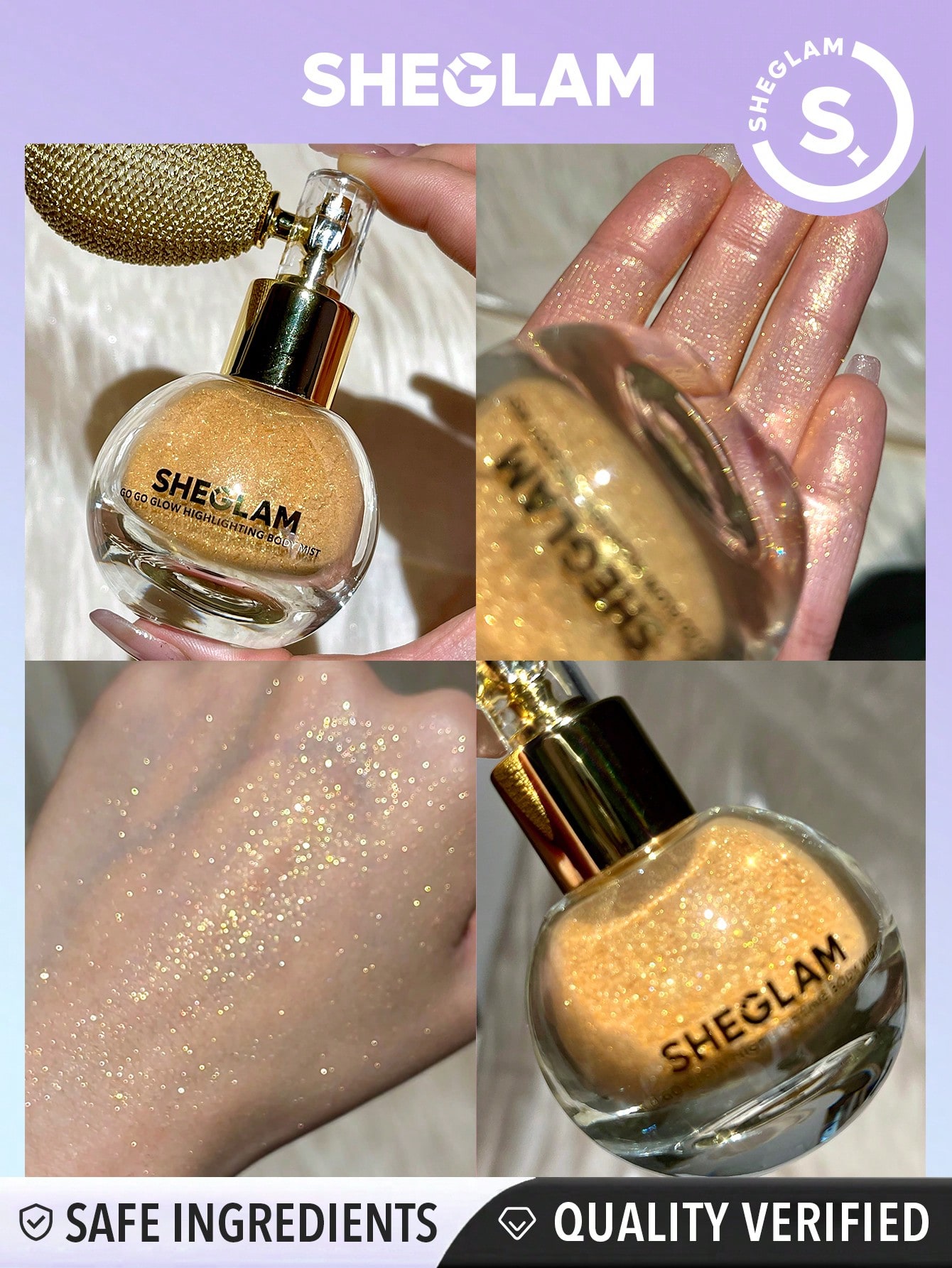 SHEGLAM Go Go Glow Highlighting Body Mist-Gold Body Glitter Powder Spray High-Shine Finish