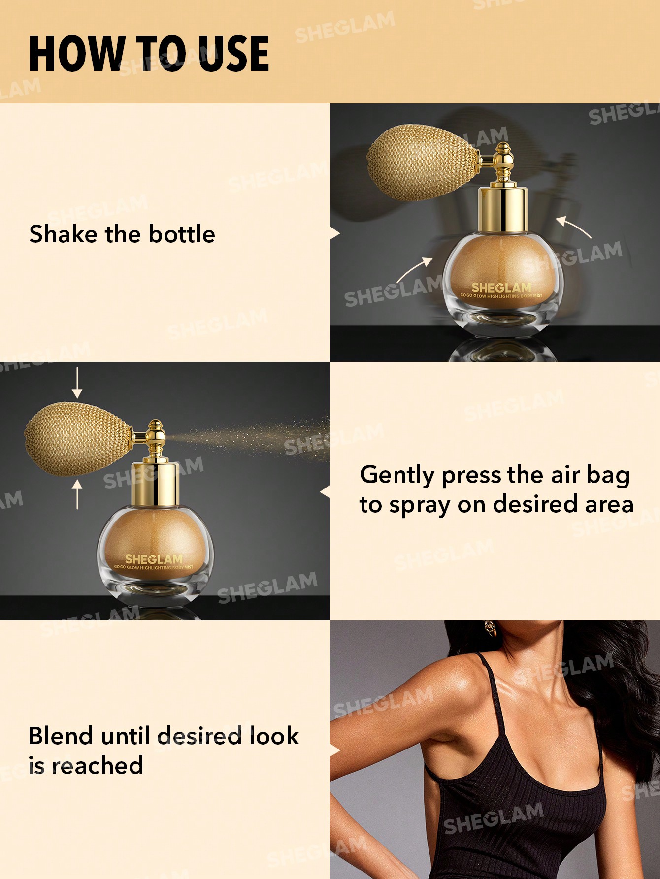 SHEGLAM Go Go Glow Highlighting Body Mist-Gold Body Glitter Powder Spray High-Shine Finish - Image 5