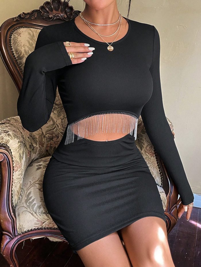 SHEIN BAE Fringe Trim Cut Out Front Bodycon Dress - Image 3