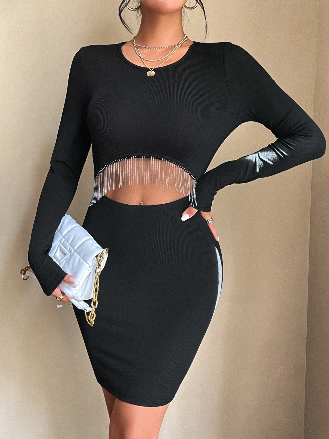 SHEIN BAE Fringe Trim Cut Out Front Bodycon Dress - Image 5