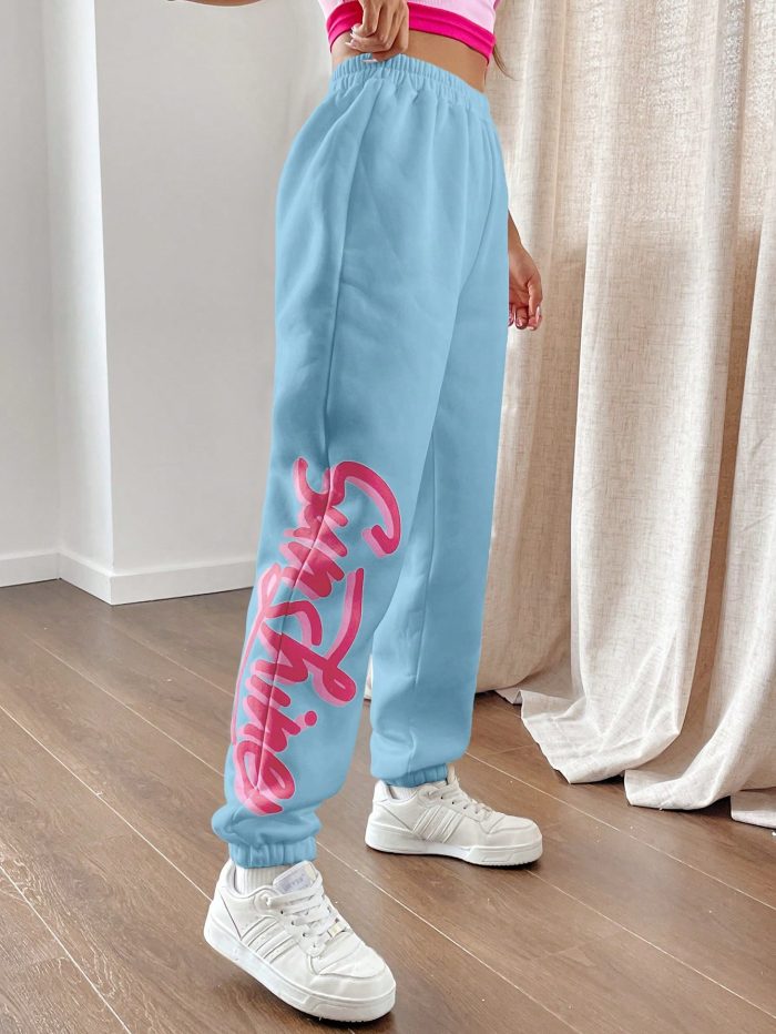 SHEIN Qutie Women's Elastic Waist & Cuffed Hem Sweatpants With Letter Print