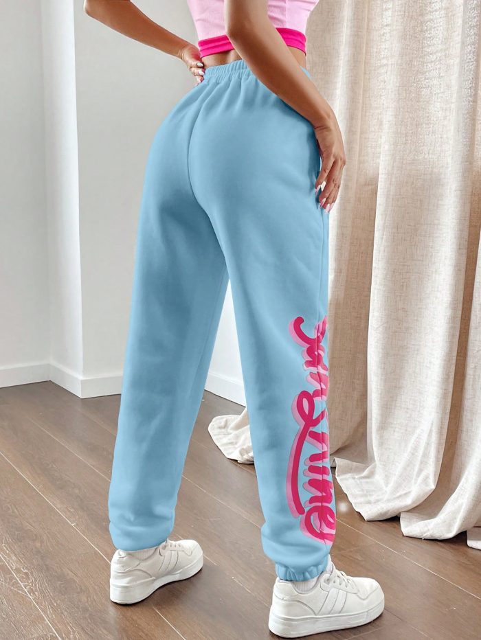 SHEIN Qutie Women's Elastic Waist & Cuffed Hem Sweatpants With Letter Print - Image 2