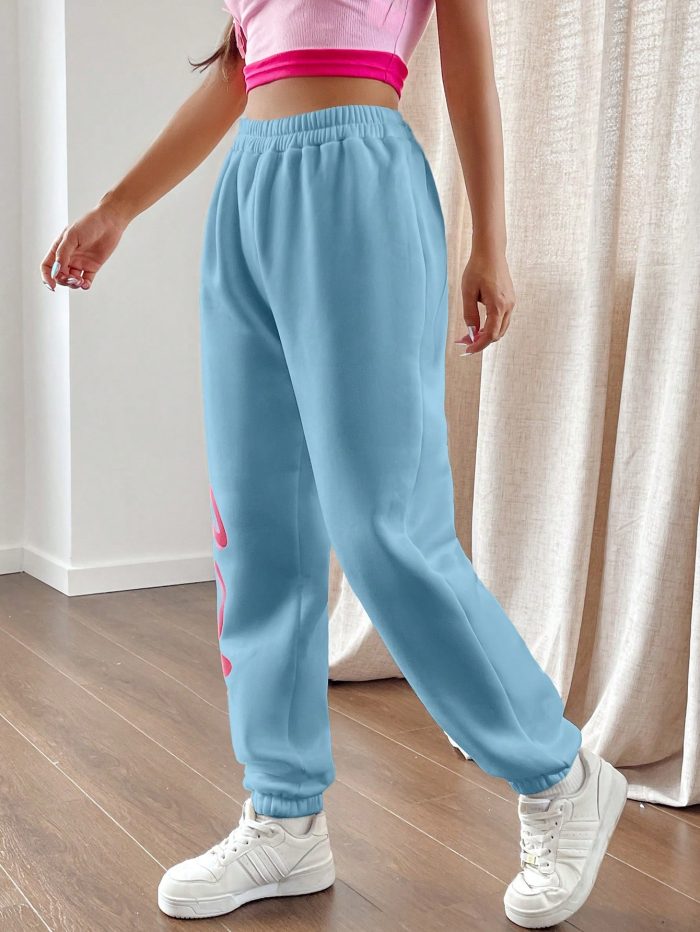 SHEIN Qutie Women's Elastic Waist & Cuffed Hem Sweatpants With Letter Print - Image 3