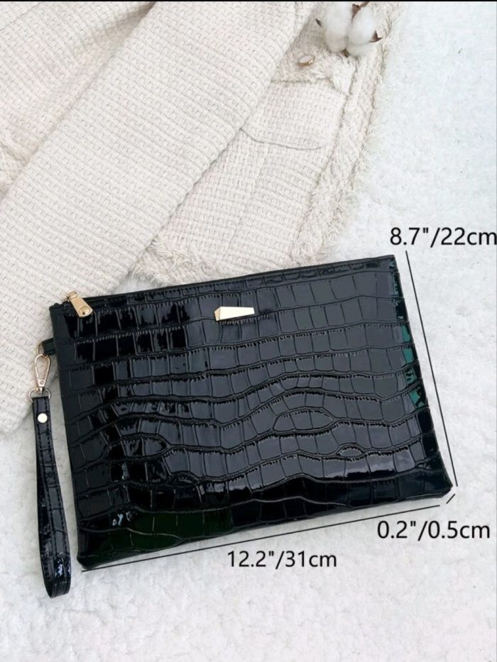 Sequin,Luxury,Shiny Evening Bag,Elegant,Exquisite,Quiet Luxury Crocodile Embossed Metal Decor Square Bag Rhinestone - Image 4