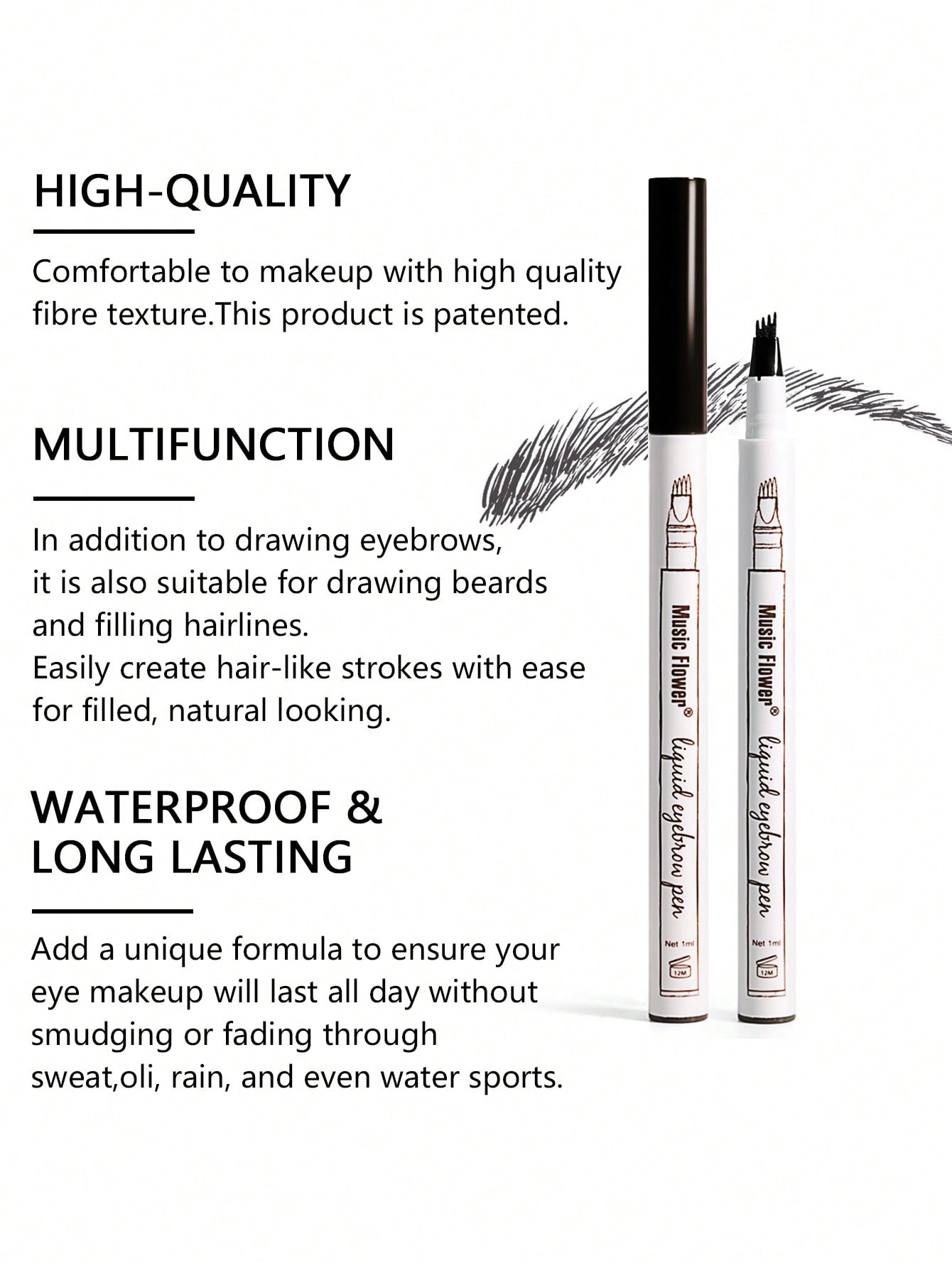1pc Waterproof Long-lasting Eyebrow Pen, For Daily Brow Makeup Black - Image 5