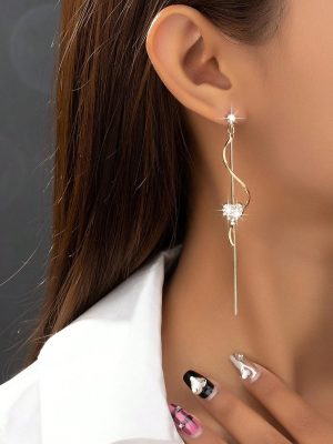 1pair Best Selling Elegant Women's Spiral Design Heart Shaped Earrings With Rhinestone, Available In Various Styles & Colors