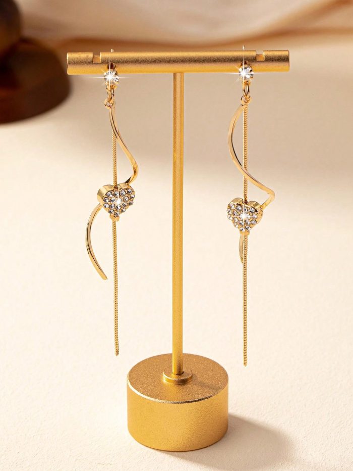 1pair Best Selling Elegant Women's Spiral Design Heart Shaped Earrings With Rhinestone, Available In Various Styles & Colors - Image 2