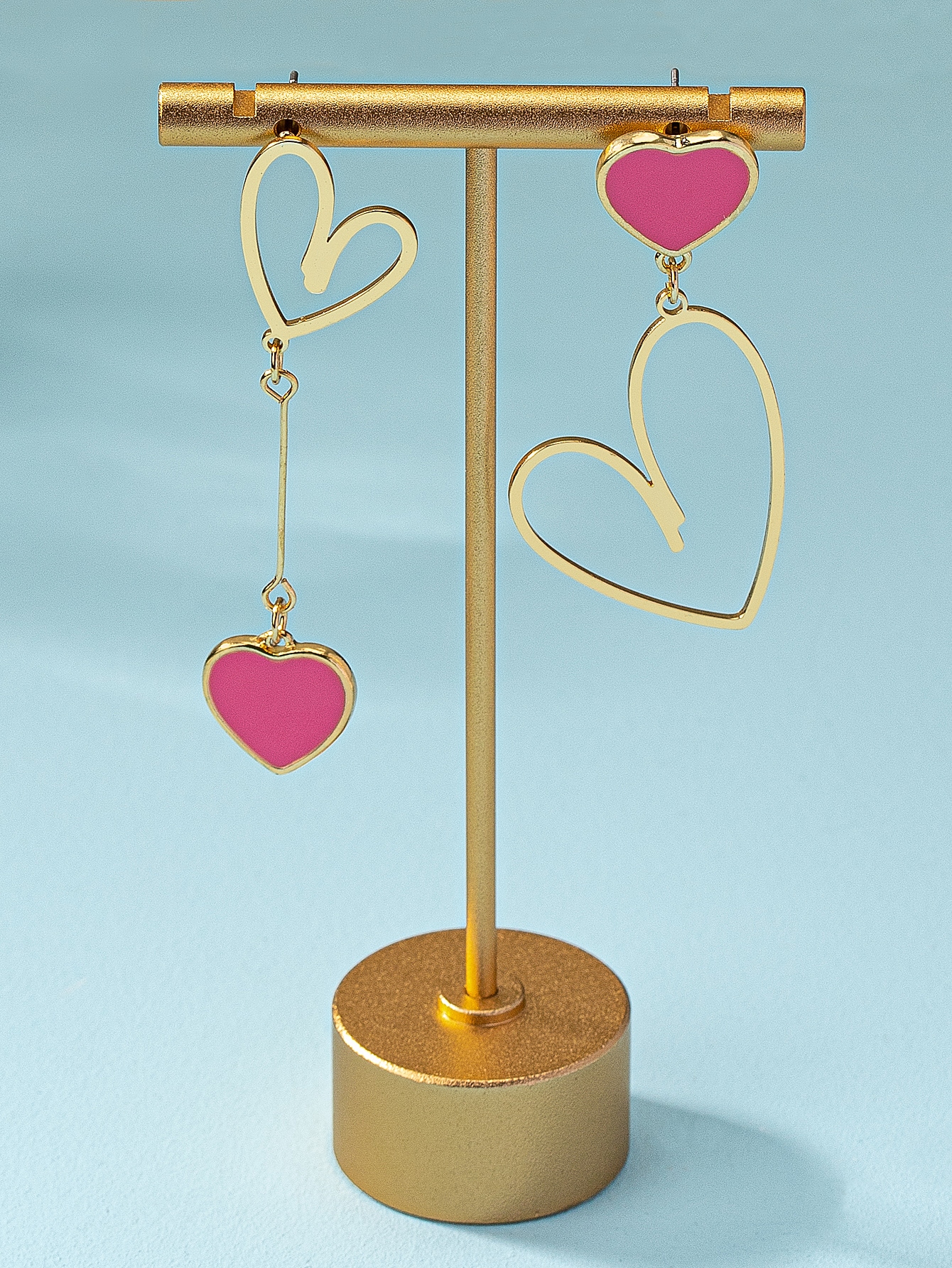 1pair Sweet & Fashionable Metallic Heart Shaped Pendant Earrings Suitable For Daily Wear - Image 2