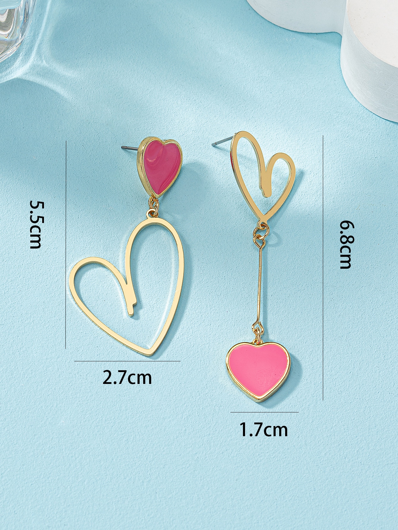 1pair Sweet & Fashionable Metallic Heart Shaped Pendant Earrings Suitable For Daily Wear - Image 4