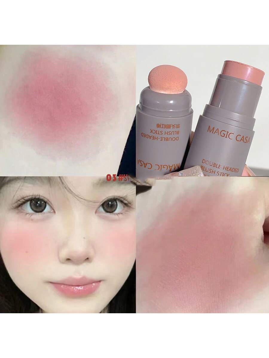 1pc Dual-ended Blush Stick For Lips & Cheeks, Long-lasting And Easy To Apply, Blush 03#